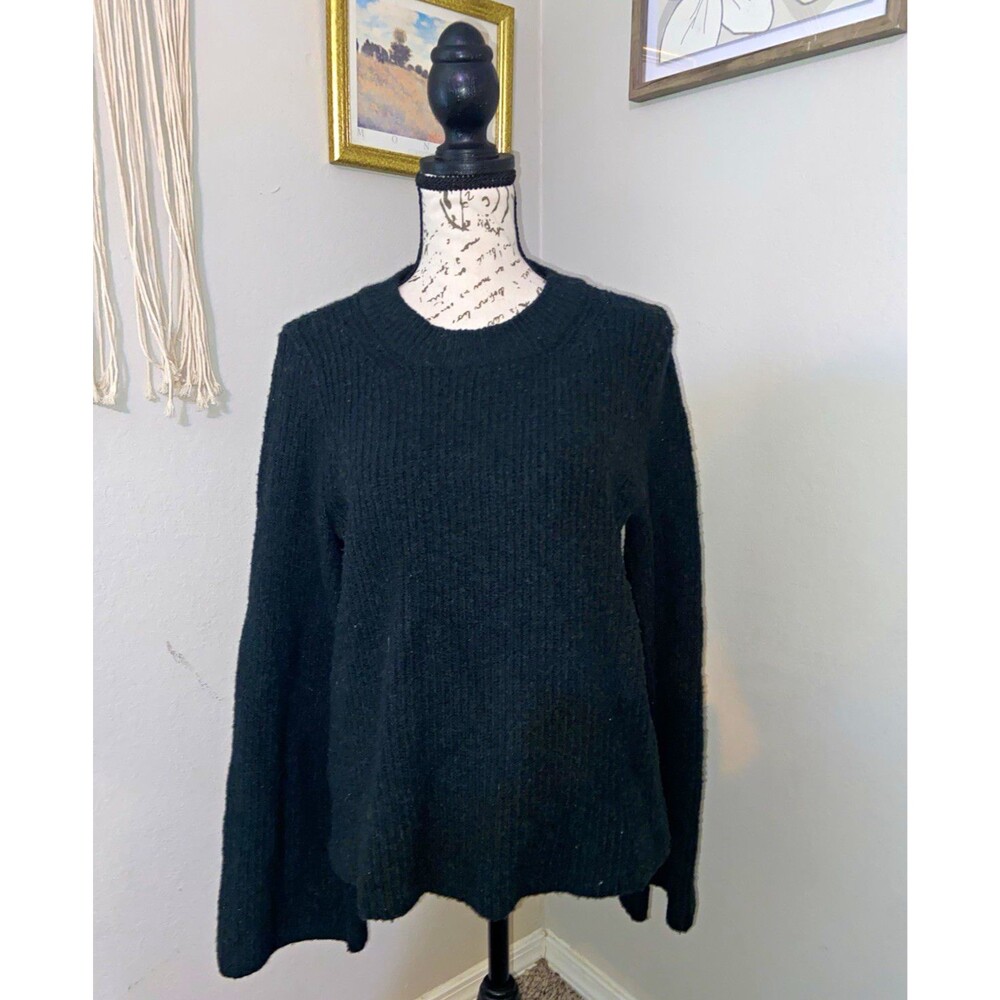 Madewell women’s S Cable Knit Crew Neck Pullover Long Sleeve Sweater Black SWool